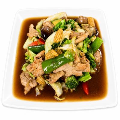 Vegetable medley with baby corn, broccoli and cabbage — vegetarian Thai food Billings MT