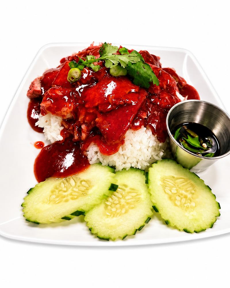 Thai BBQ pork over rice takeout box — Billings MT takeout
